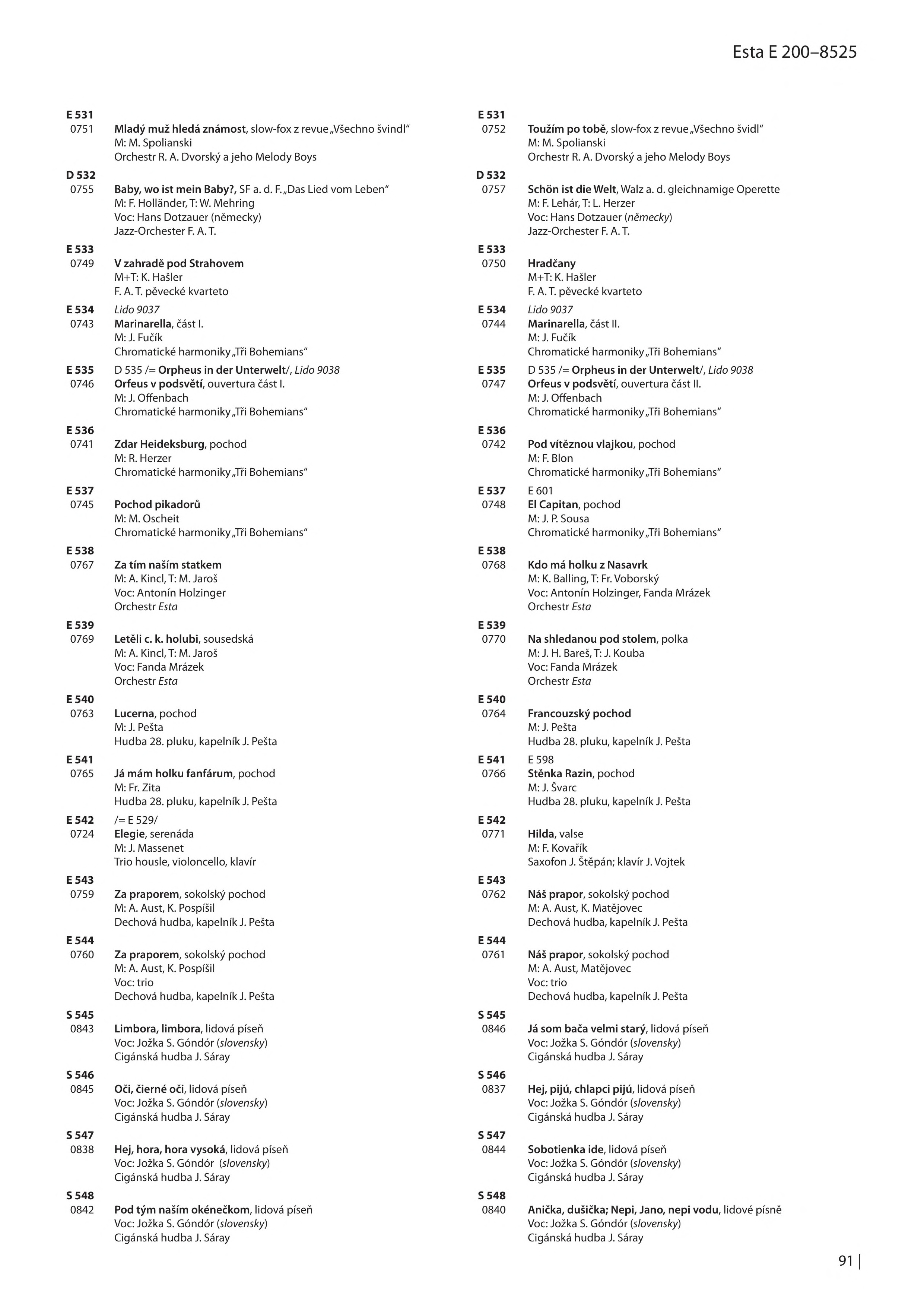 GÖSSEL, Gabriel / ŠÍR, Filip: Český katalog nahrávek gramofonové firmy Esta 1930-1946, s. 91